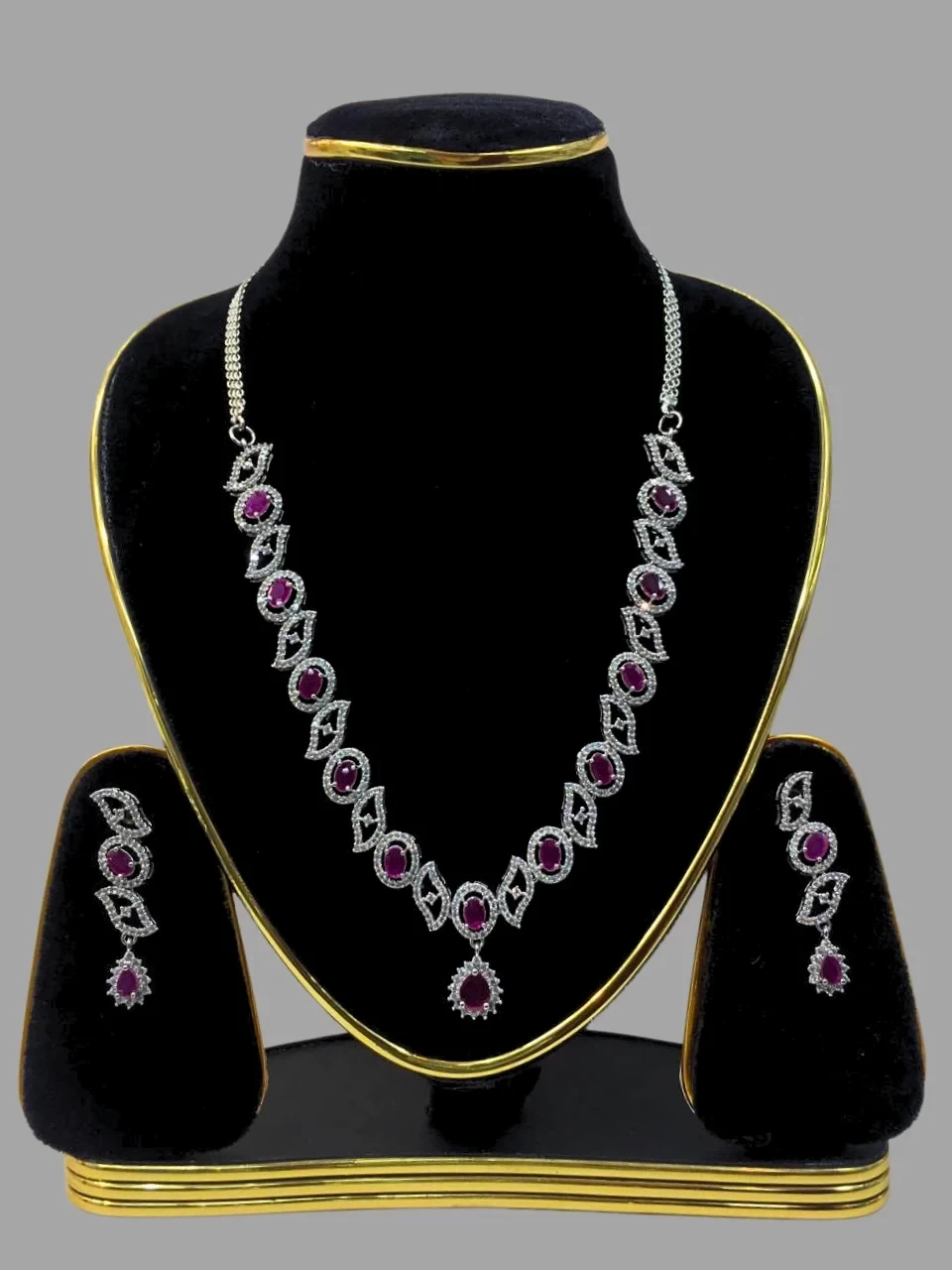 Ruby Zircon/AD Necklace Set 18931-6113