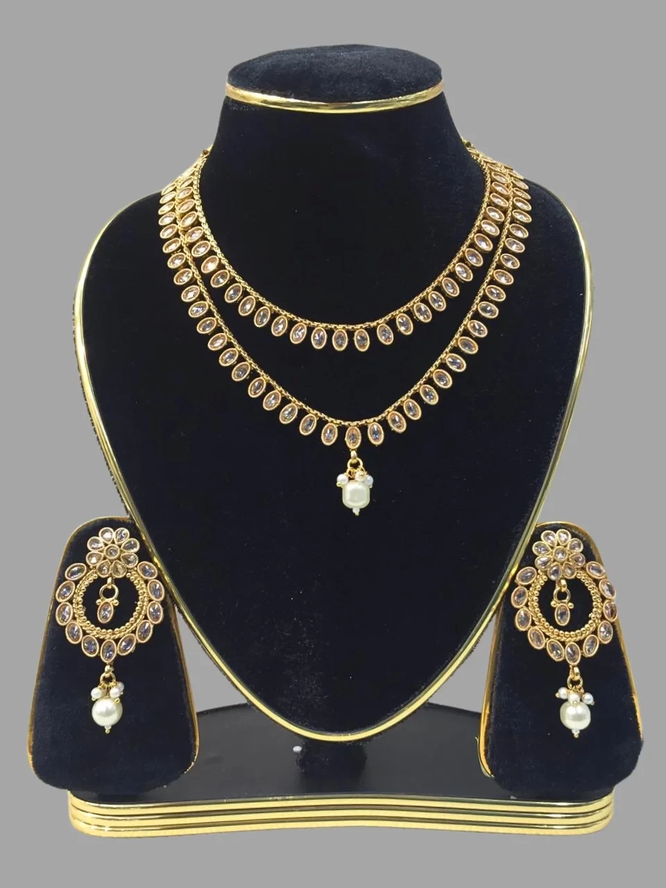 Stylish Golden Stones  Necklace With Earrings