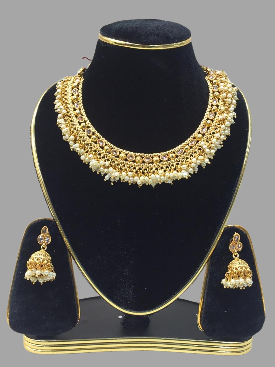 Luxury Defined Golden Plated Stone With Bead Work Choker